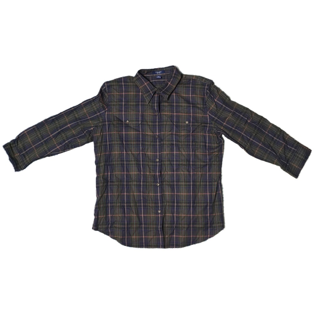 Chaps Plaid Button Up Shirt XL Long Sleeve Cotton Green Blue Men's (y)